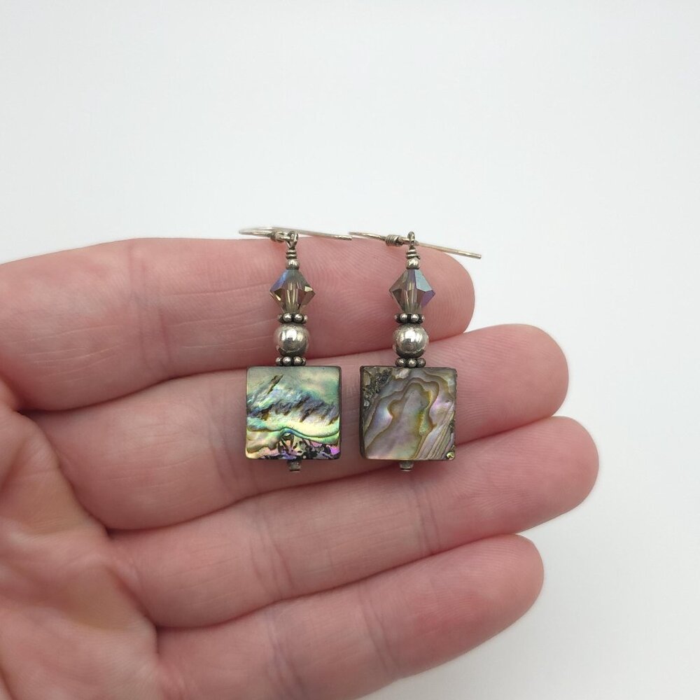Sterling Silver Square Abalone Shell Earrings A963